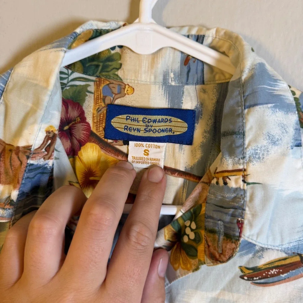 Reyn Spooner Phil Edwards Hawaiian Shirt Mens Small Blue‎ Scenic Surf Cotton S
